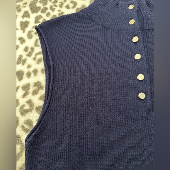 Frame Denim Mock / Turtle Neck Ribbed Sleeveless Top in Navy Blue Size XS - Picture 5 of 17